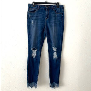 Cello Jeans Mid Rise Ankle Fringe Hem Skinny